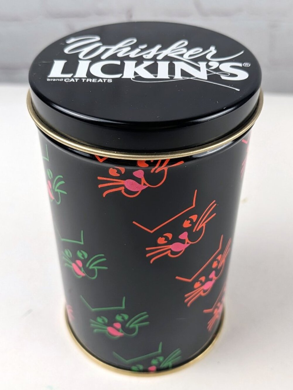 Vintage 80s Whisker Lickin's Cat Treats Display Tin